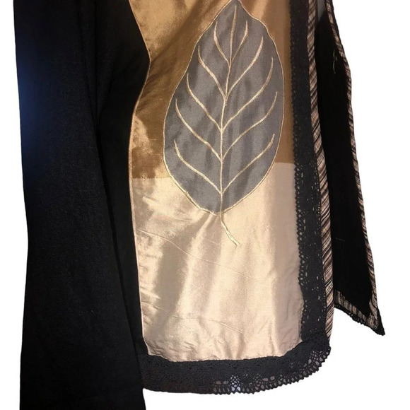 MAGIC JACKET Sz ? Women's Linen Black Beige Gold "One of a Kind" Jacket Handmade - Picture 6 of 10